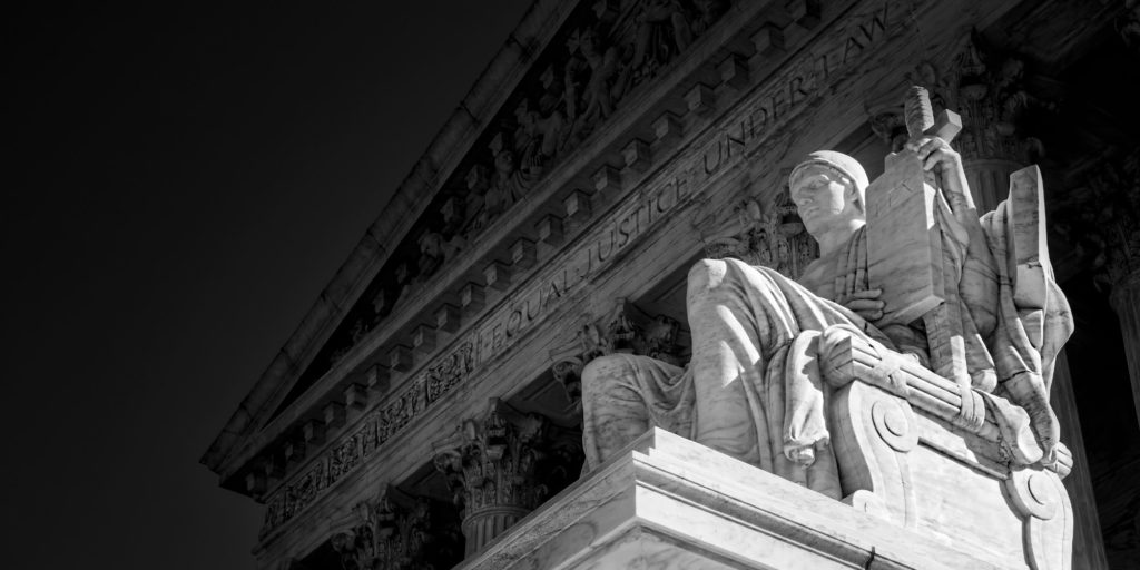 Supreme Court marble sculpture of the Authority of Law by sculptor James Earle Fraser