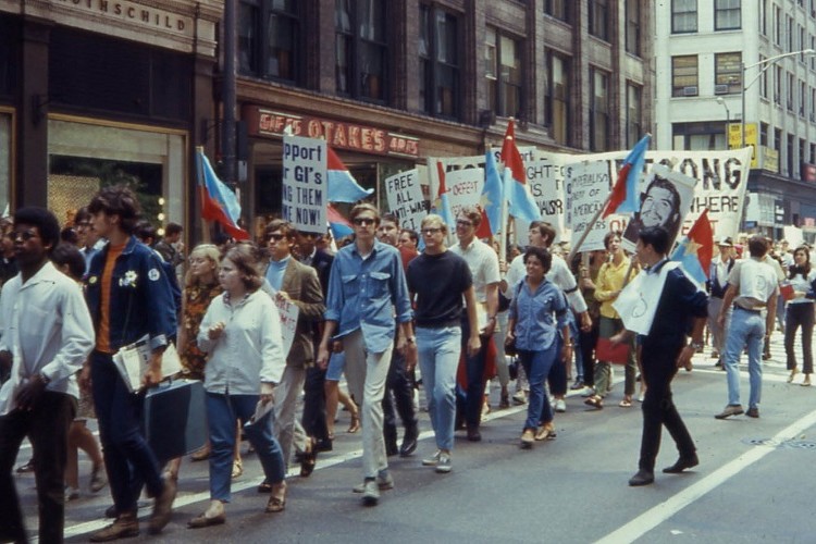 : Students in Chicago marching to protest the Vietnam War in 1968.