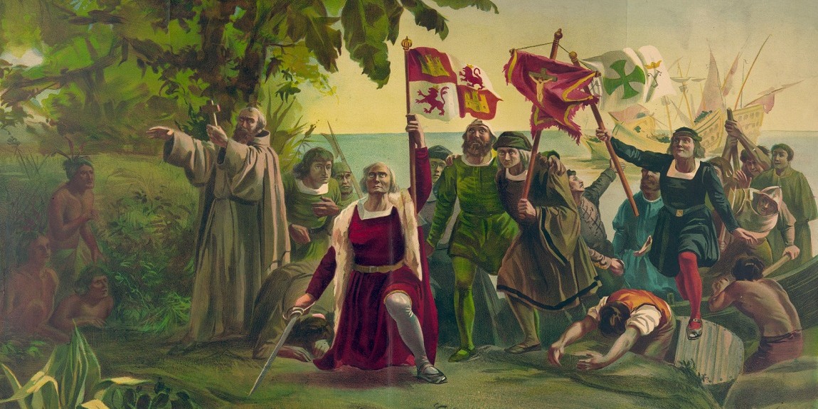Painting of the landing of Columbus on the shores of the New World.