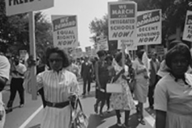 Protesters march peacefully advocating for their civil rights.
