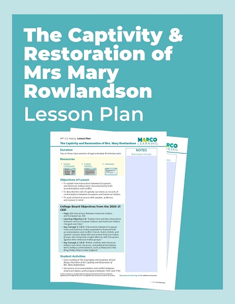 Mrs Mary Rowlandson Lesson Plan Thumb